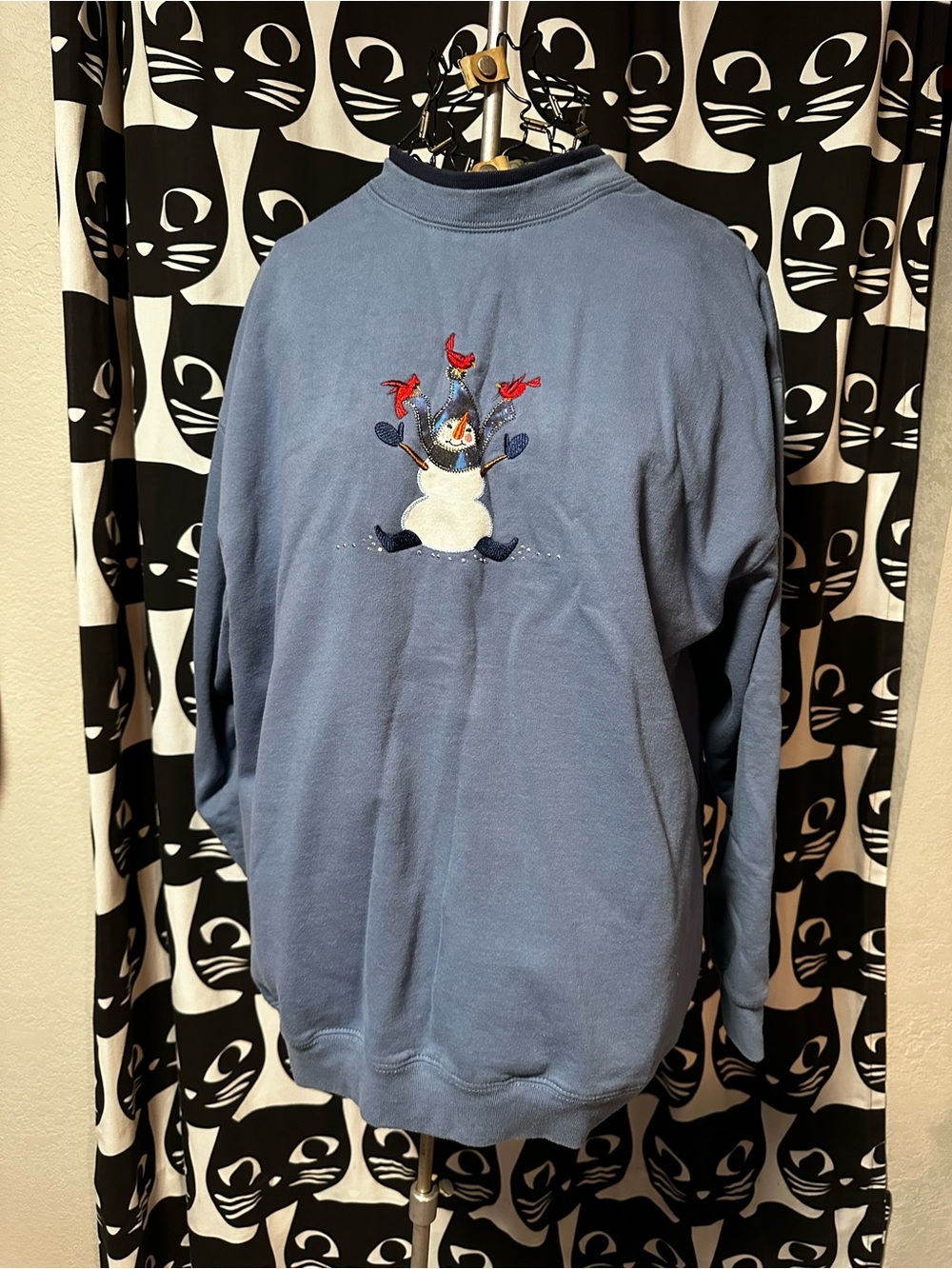 Vintage holiday sweatshirt with embroidered applique snowman